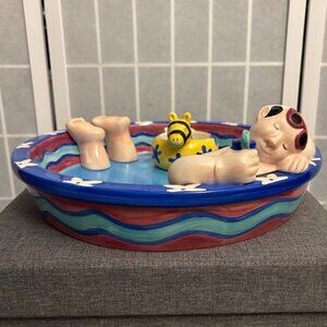 Summer Stock Chip And Dip Swimming Pool Bowl Ceramic Blue 1999 Hand Painted
